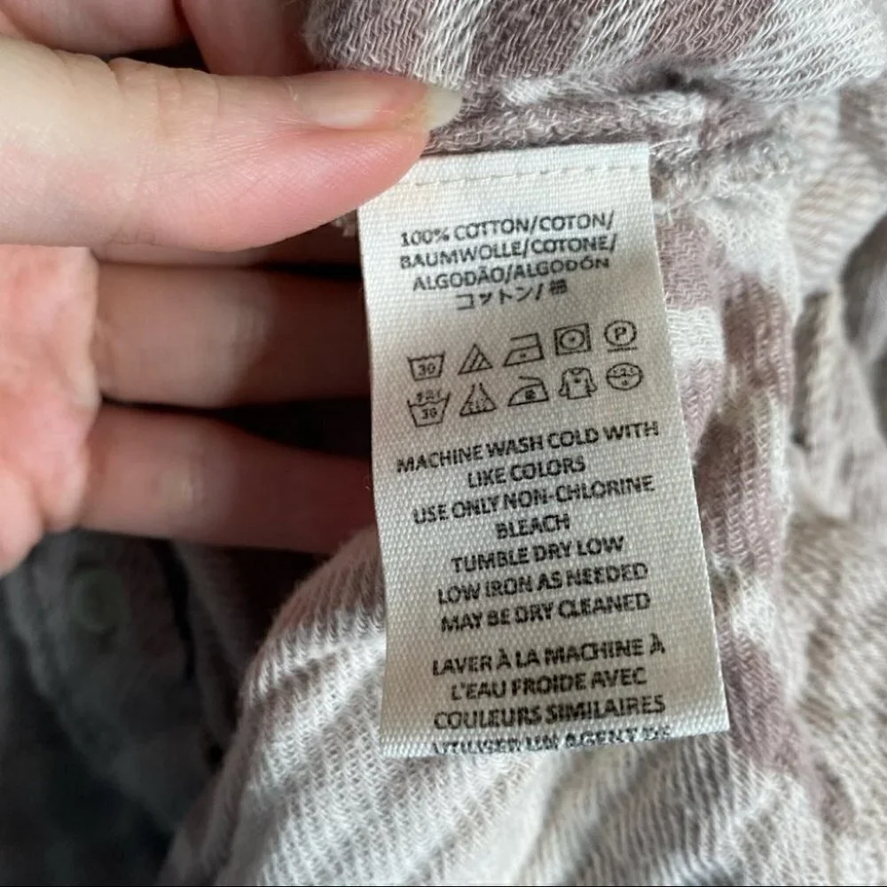 Free People Beige Tan Button Up Collared Pleated Flannel Shirt Size S Neutral